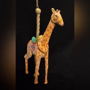 Glittery Golden Giraffe Carousel Holiday Ornament 6”